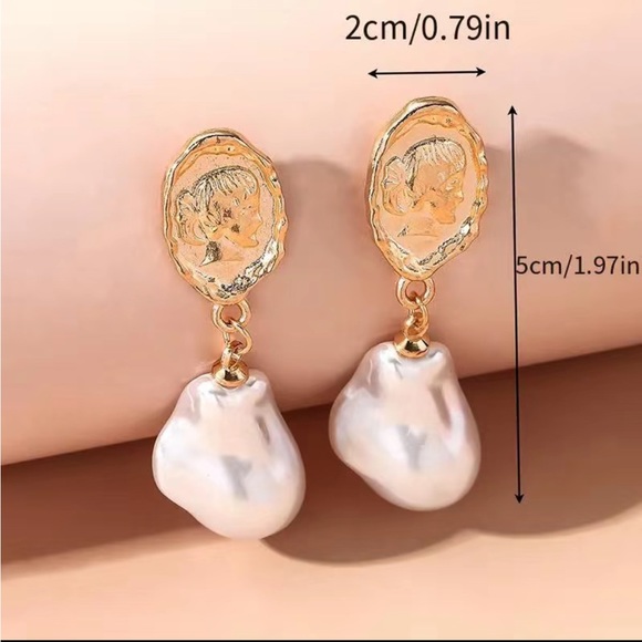 Gold and Pearl Lightweight Drop Earrings - Picture 5 of 5